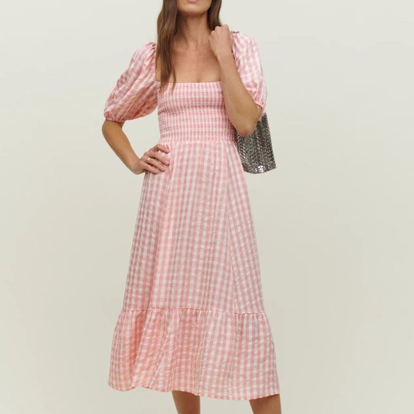 Reformation Rupert Dress in Pink Check - Picture 1 of 9